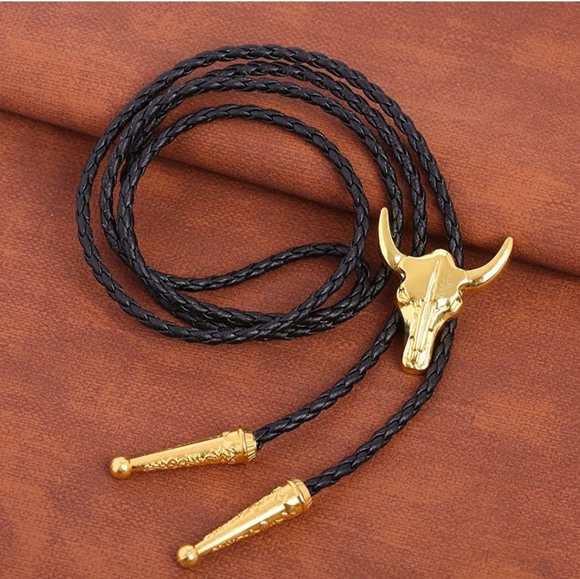 Other - New Gold bull steer leather bolo tie